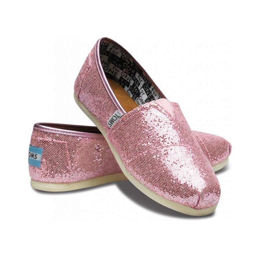 TOMS Kids Youth Pink Glitter Slip On Shoes