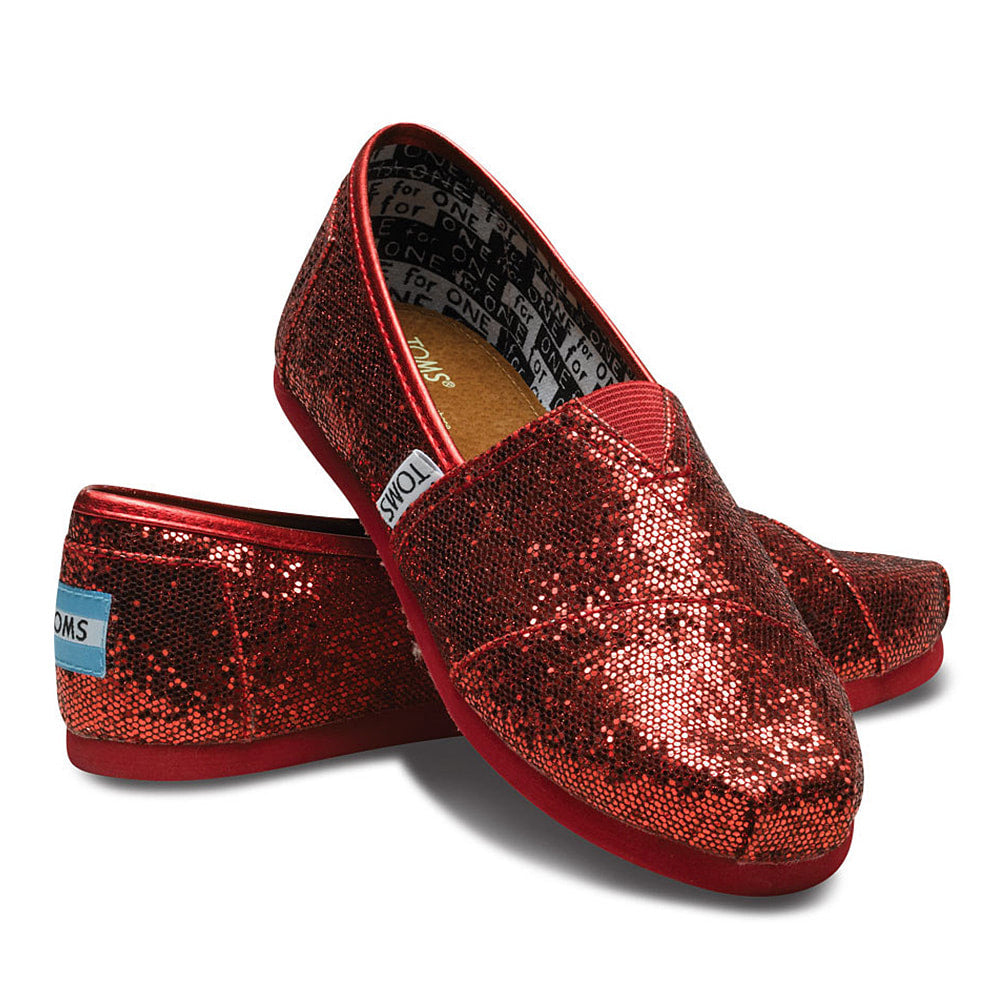 TOMS Kids Youth Red Glitter Slip On Shoes