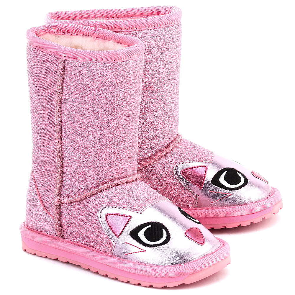 EMU AUSTRALIA Kids Girls Winter Boots Little Creature in Pink Cat