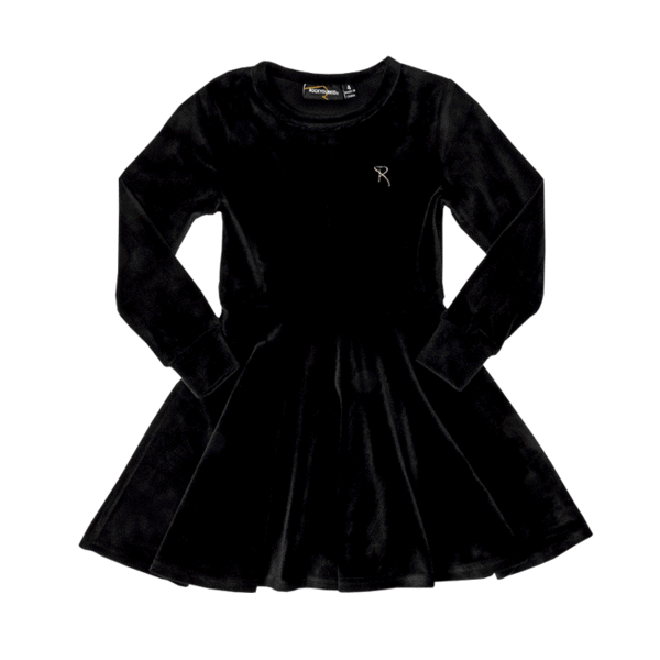 Rock Your Baby - Velvet Underground Long Sleeve Waisted Dress in Black TGD1858-BL