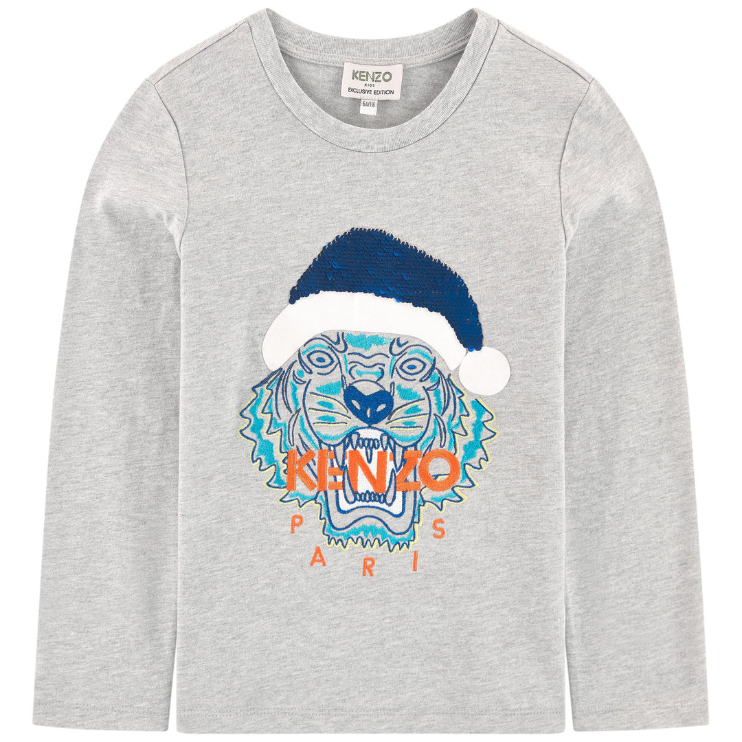 Kenzo Kids (Special Edition) Sequin Tiger Long Sleeve Shirt Top in Grey