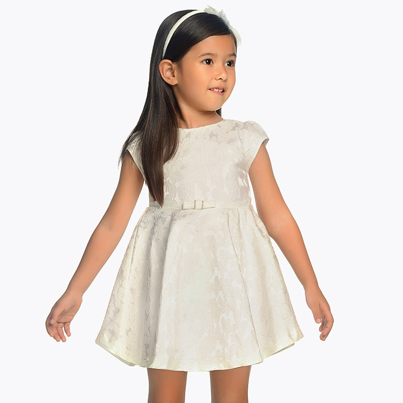 Mayoral 3910-056 Kids Girl Flared Jacquard Dress - Flower Detailing