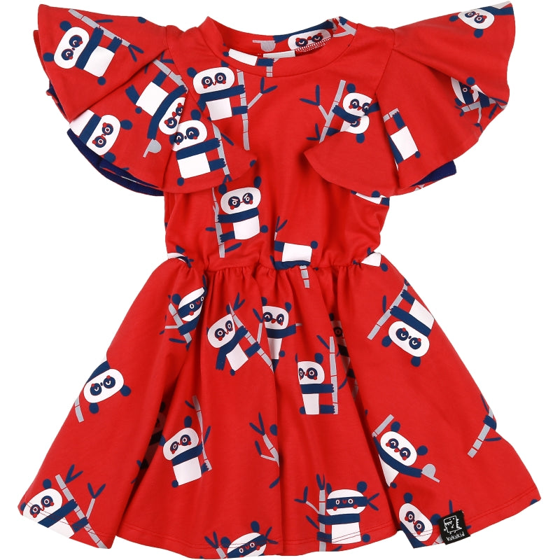 Kukukid Kids Girl Pompom Dress in Coral Pandas