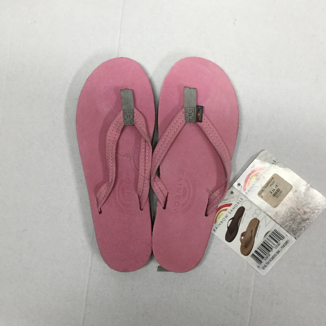 Rainbow Womens Leather Flip-Flops Sandals - Pink/Grey