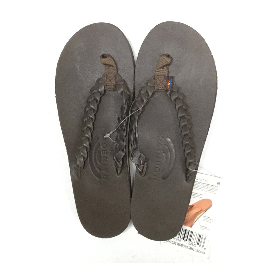 Rainbow Women/Men's Leather Flip-Flops Sandals in Mocha