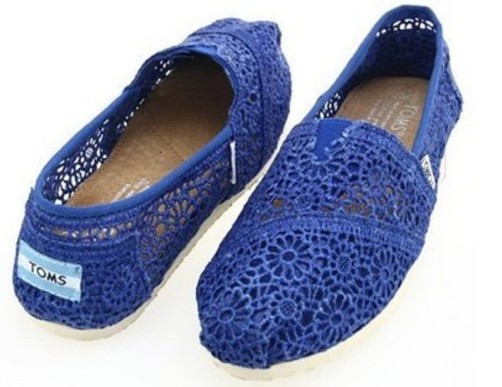 TOMS Women's Cobalt Blue Crochet Slip On Shoes