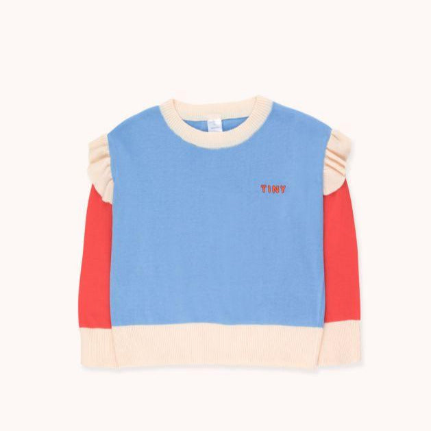 TINYCOTTONS Kids "TINY" FRILLS CROP SWEATERS in cerulean blue/red 226