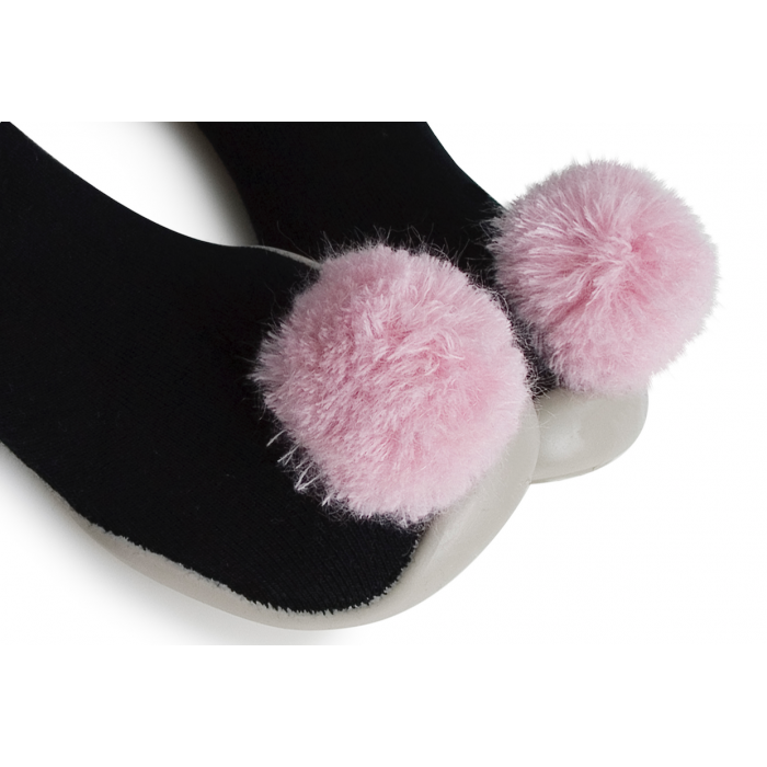 Collegien Kids Girl  Noir Customisés Pompons Rose Indoor Warm Slipper Shoes